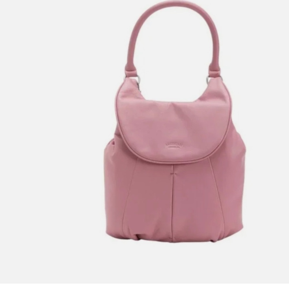 Soft Pink Leather Shoulder Bag with Curved Flap backpack